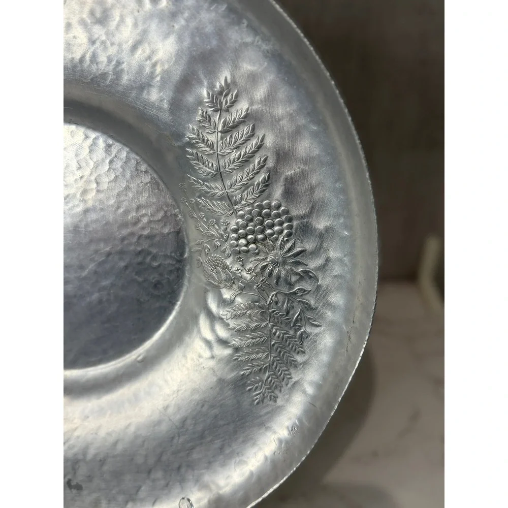Vintage Canterbury Hammered Aluminum Tray Floral Fern Grape Serving Platter 13in